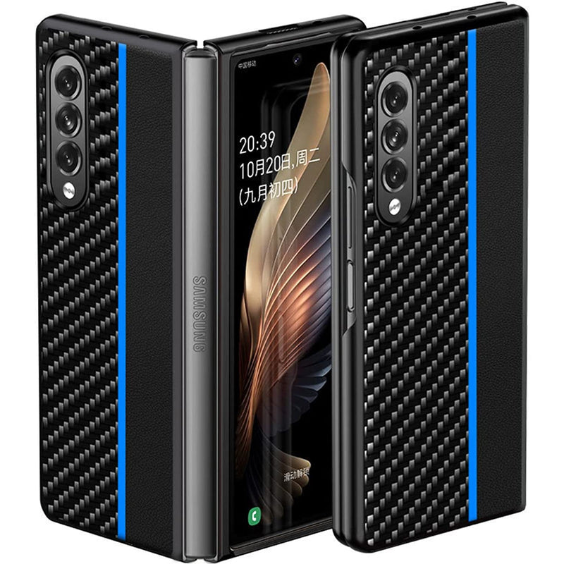 Designed For Samsung Galaxy Z Fold 3 5G Case Thin Slim Shockproof Protective Case Carbon Fiber Pu Leather Soft Touch Durable Scrath Resistant Folding Cover For Galaxy Z Fold3 Blue