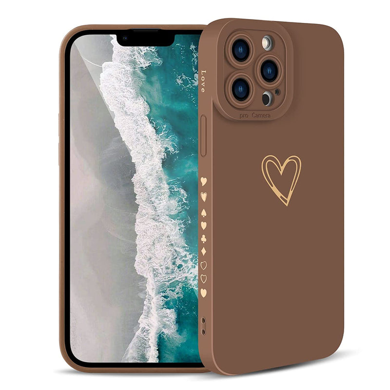 Lsl Compatiable With Iphone 13 Pro Max Case Luxury Love Heart Pattern Soft Silicone Liquid Phone Case With Camera Cover Fully Body Cute Shockproof Protective Case For Women Men 6 7 Inch Coffee Brown