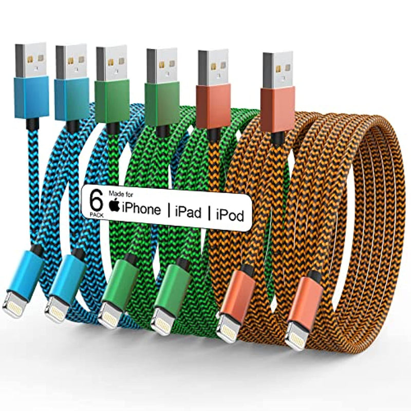 10 Ft Nylon Braided Usb To Fast Charging Sync Cord Compatible Iphone 14 13 12 11 Pro Max Xs Xr X 8 7 6 Ipad 6 Pack