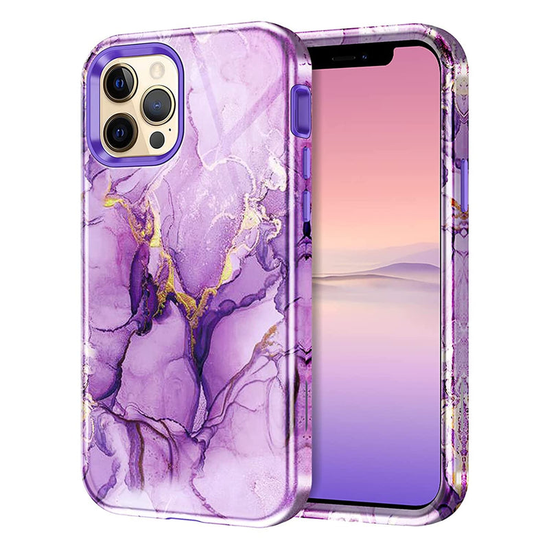 Lamcase Compatible With Iphone 12 Pro Max 6 7 Inch 5G Case Heavy Duty Shockproof Hybrid Hard Pc Soft Tpu Rubber Three Layer Drop Protection Cover Case For Apple Iphone 12 Pro Max 2020 Purple Marble