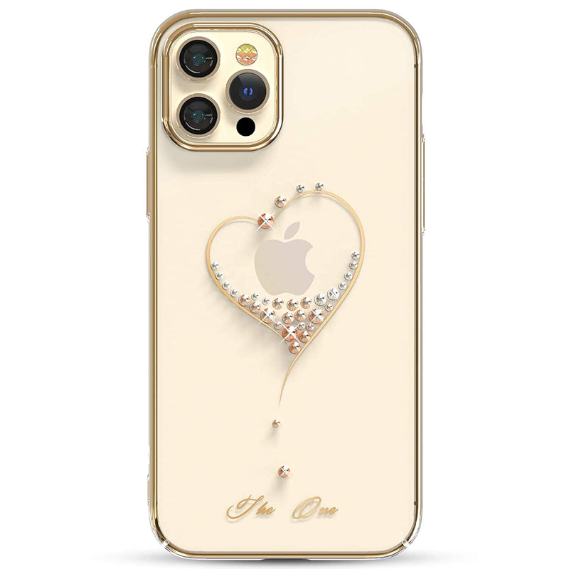 Kingxbar Luxury Heart Series Case Clear Protective Cover With Bling Crystals From Austria Compatible With Apple Iphone 12 Iphone 12 Pro 6 1 Inch Elegant Gold Plated Hard Pc Skin Covers For Women