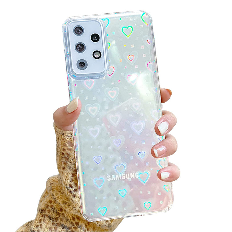 Lover Heart Case For Samsung Galaxy S22 Ultra Glitter Holographic Heart Phone Case Fashion Luxury Clear Lover Heart Pattern Women Girls Case Shiny Laser Shockproof Cover For Galaxy S22 Ultra 5G 6 8
