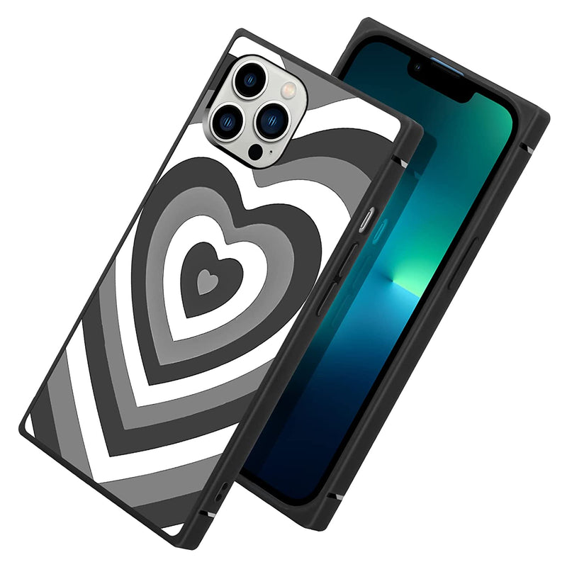Lsl Compatible With Iphone 13 Pro Max Case Square Black Love Heart Cute Pattern Phone Case Luxury Black Heart Print Shockproof Full Body Protective Cover For Iphone 13 Pro Max 6 7 In