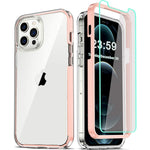 Coolqo Compatible For Iphone 12 Pro Max Case 6 7 Inch With 2 X Tempered Glass Screen Protector Clear 360 Full Body Coverage Silicone Protective 13 Ft Shockproof Phone Cover Pink