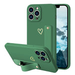 Teaught Compatible With Iphone 13 Pro Max Case Soft Silicone Dark Green Heart With Adjustable Wristband Kickstand Slim Thin Cover Anti Scratch Shockproof Protective Case