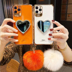 Makeup Mirror Mobile Phone Case Luxurious Bling Heart Shaped Mirror Phone Case For Iphone For Iphone 12 Pink