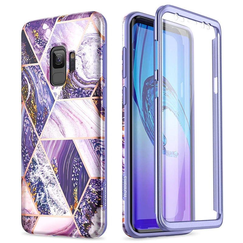 Case For Galaxy S9 Built In Screen Protector Hybrid Full Body Protection Shockproof Rugged Bumper Soft Silicone Lavender Protective Cover For Samsung Galaxy S9 5 8 Inch Purple Marble