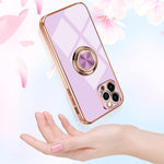Omorro Compatible With Rose Gold Iphone 13 Pro Max Case For Women Girls Kickstand Ring Holder 360 Rotation Ring Glitter Plating Edge Work With Magnetic Mount Car Luxury Girly Slim Tpu Case Purple