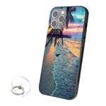 Compatible With Iphone 13 Pro Max Case With 360 Rotating Ring Kickstand Sunset Beach Palm Trees Protective Shockproof Full Body Protection Cover With Soft Tpu Bumper And Hard Pc Back Blue 6 7Inch