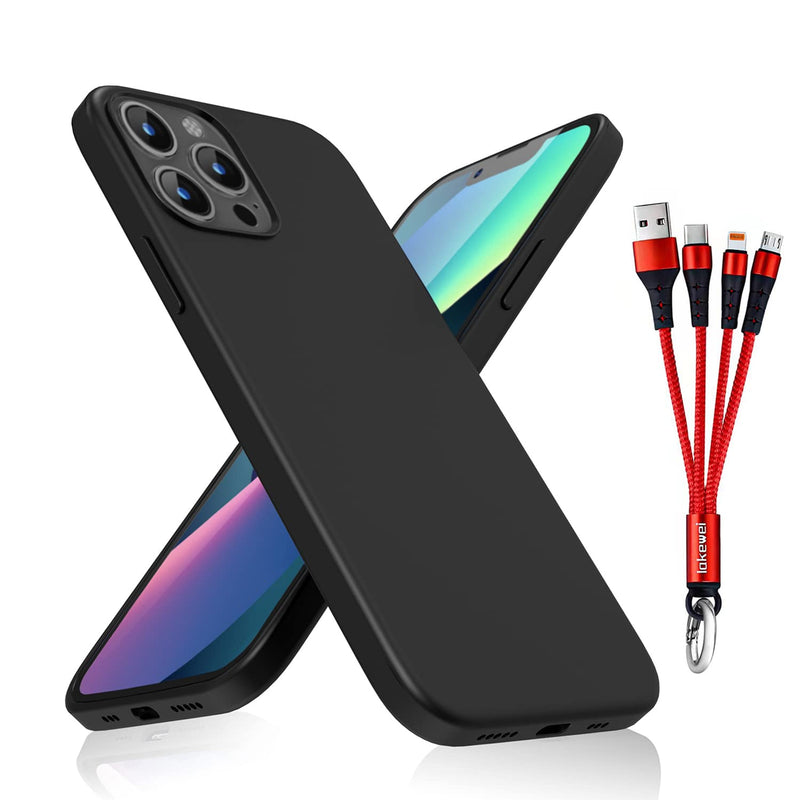 Lakewei Designed For Iphone 13 Pro Case Liquid Silicone Thin Shockproof Protective Phone Cases With Soft Microfiber Lining 6 1 Inch Phone Cover With 3 In 1 Data Cable Carbon Black