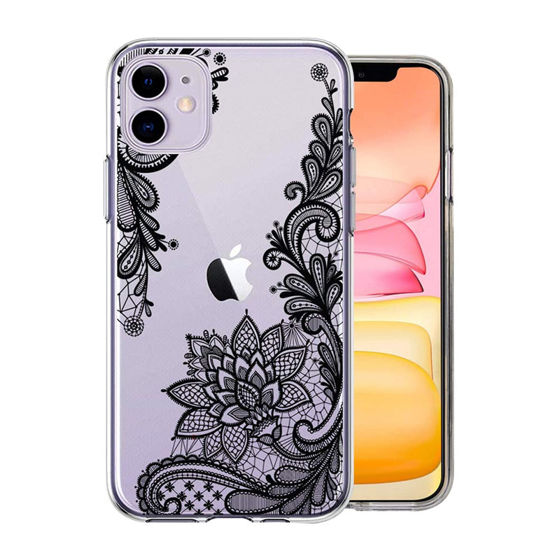 Kexaar Clear Case For Iphone 11 Cute Black Lace Flower Clear Design Soft Flexible Tpu Ultra Thin Shockproof Transparent Crystal Floral Design For Girls Woman Protective Cover Case Black Floral 11