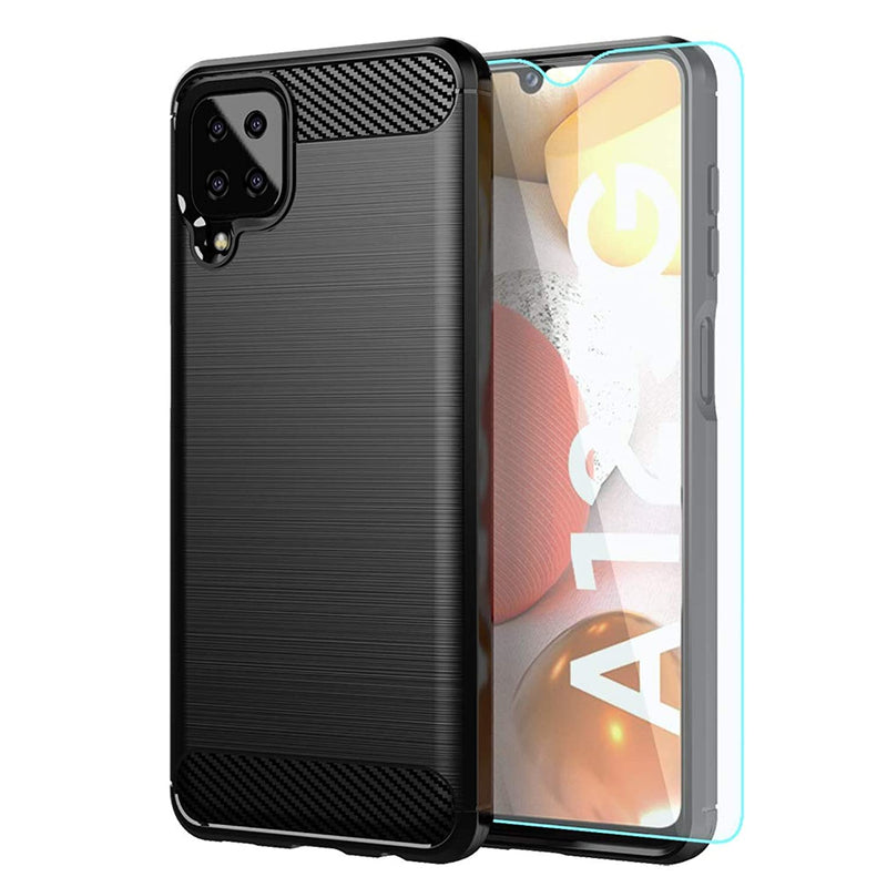 Samsung A12 Case Galaxy A12 Case With Hd Screen Protector Shock Absorption Flexible Tpu Bumper Cove Soft Rubber Protective Case For Samsung Galaxy A12 Black Brushed Tpu