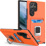 Coveron Designed For Samsung Galaxy S22 Ultra Case Card Slot Kickstand Ring Rugged Phone Cover Orange