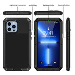 Lanhiem Metal Case For Iphone 13 Pro Max 6 7 Inch Heavy Duty Shockproof Tough Armour Rugged Case With Built In Glass Screen Protector 360 Full Body Dust Proof Protective Cover Black