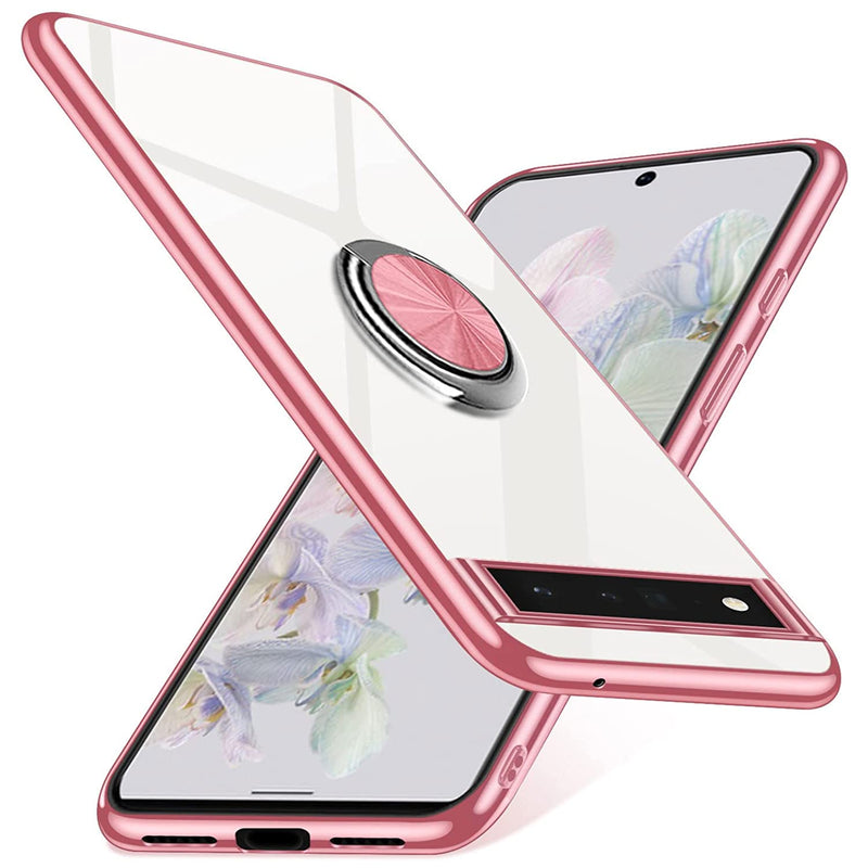 Designed For Google Pixel 6 Pro Case 6 7 Ring Holder Kickstand Clear Phone Cases Silicone Shockproof Flexible Tpu Bumper Anti Scratch Protective Cover Rose Gold