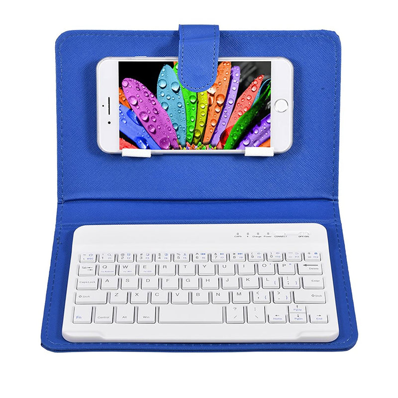 Universal Wireless Bluetooth Keyboard Flip Magnetic Leather Travel Carrying Case Cover With Stand For Ios For Android Phonesblue