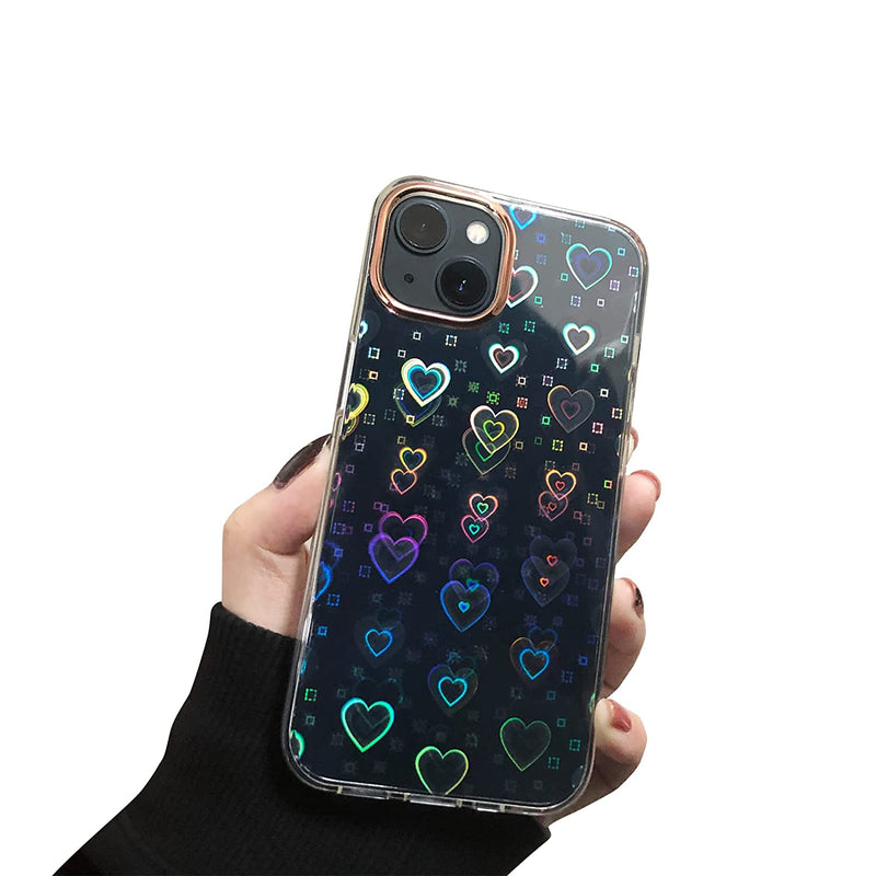 Compatible With Iphone 13 Pro Max Case Jusy Love Clear Holographic Heart Phone Case With Gold Frame For Women Kids Aesthetic Glitter Cute Fashion Phone Skin Soft Silicone Cover For Iphone