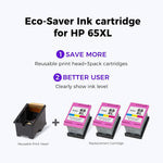 Ink Cartridge Replacement For Hp 65Xl 65 Xl Eco Saver For Envy 5052 5055 5058 5012 Deskjet 3755 2652 2622 3735 3752 3752 2652 Printer 1 Print Head 3 Tri Color