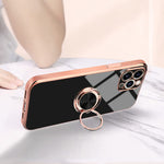 Omorro Compatible With Rose Gold Iphone 13 Pro Case For Women Girls Kickstand Ring Holder 360 Tpu Rotation Ring Case With Stand Plating Edge Work With Magnetic Mount Slim Luxury Case Girly Case Black