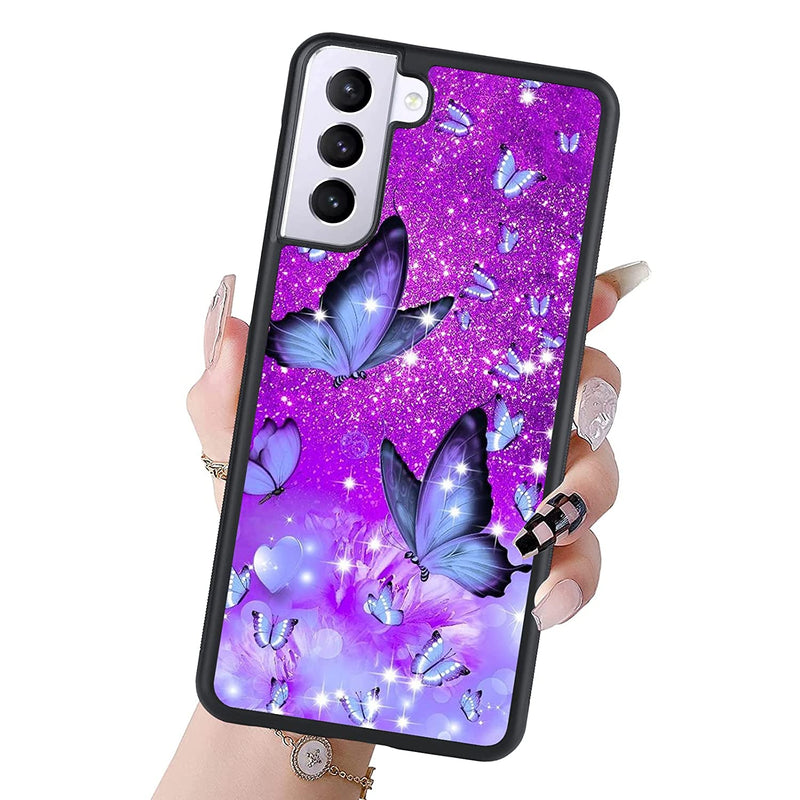 Kanghar Galaxy S21 Fe Case Purple Butterfly Cute Pattern Tire Edge Design Soft Tpu Bumper Hard Pc Back Full Body Protection Cover For Samsung Galaxy S21 Fe