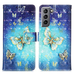 Cotdinfor Compatible With Samsung Galaxy S21 Fe Wallet Case Leather With Card Holder Stand 3D Painted Effect Design Flip Phone Case For Samsung Galaxy S21 Fe Gold Butterfly Yb