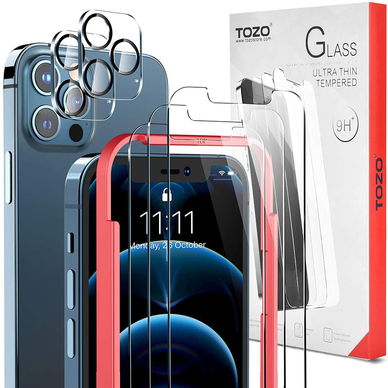 Tozo Compatible With Iphone 12 Pro 6 1 Inch Screen Protector 3 Packs And 2 Packs Camera Lens Protector Premium Tempered Glass 9H Hardness 2 5D Film Case Friendly Easy Install Not For Iphone 12