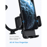 Phone Mount For Car Long Arm Windshield Car Phone Holder Mount Washable Suction Cup 360 Degree Rotation One Button Release Sponge Pad Protection Compatible With All Iphone And Other Cell Phone