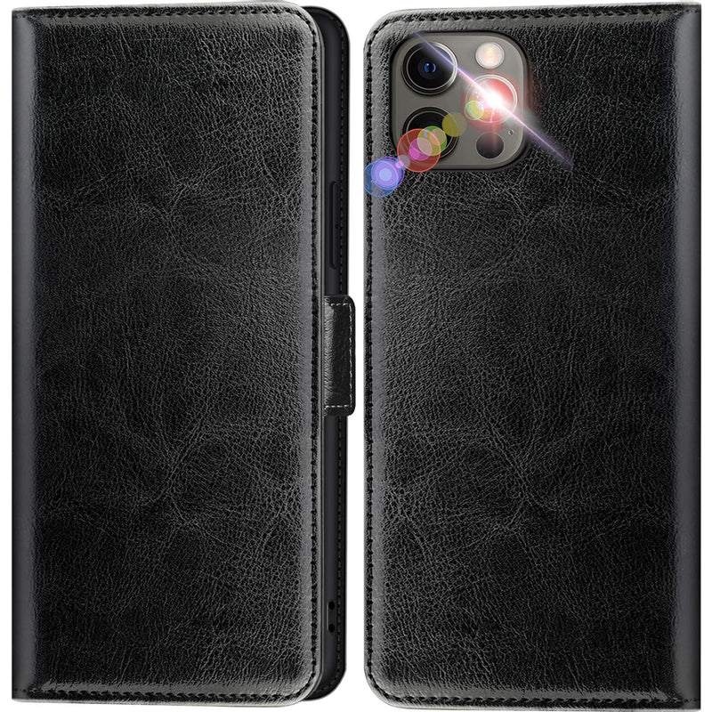 For Iphone 12 12 Pro Genuine Leather Wallet Case With Rfid Blocking For Men 6 1 Flip Folio Cell Phone Accessorie Book Folding Magnetic Cover With Card Holder For Apple12 Case Wallet 5G Black