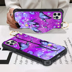 Kanghar Iphone 13 Pro Max Case Purple Butterfly Pattern Shell Wrist Strap Lanyard Cover For Apple Iphone 13 Pro Max 6 7 Inch 2021 5G