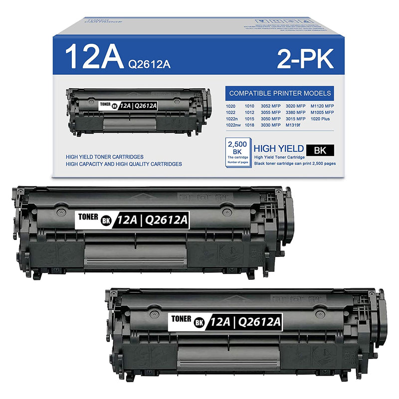 2 Pack 12A Q2612A Black Compatible Q2612A Toner Replacement For Hp 1022 1022N 1022Nw 1010 1012 1015 1018 3052 3055 3030 3020 3380 3015 M1319F M1005 Mfp 1020 Plu