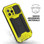 Hongxinghai Compatible With Iphone 13 Pro Max Metal Case With Screen Protector Built In Kickstand Heavy Duty Rugged Cover Shockproof Dustproof Full Body Case For Iphone 13 Pro Max Yellow