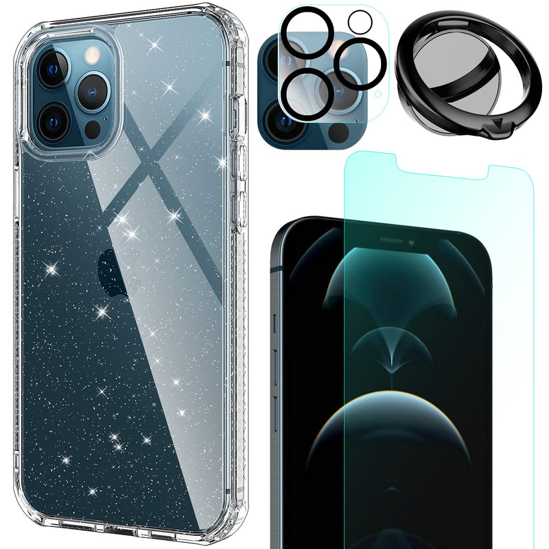 Bopoti For Iphone 12 Pro Max Case With Screen Protection Film Camera Protective Film And Ring Holder Kickstand Bling Full Body Protective Cover For Iphone 12 Pro Max 6 7 Inch 2020 Bling