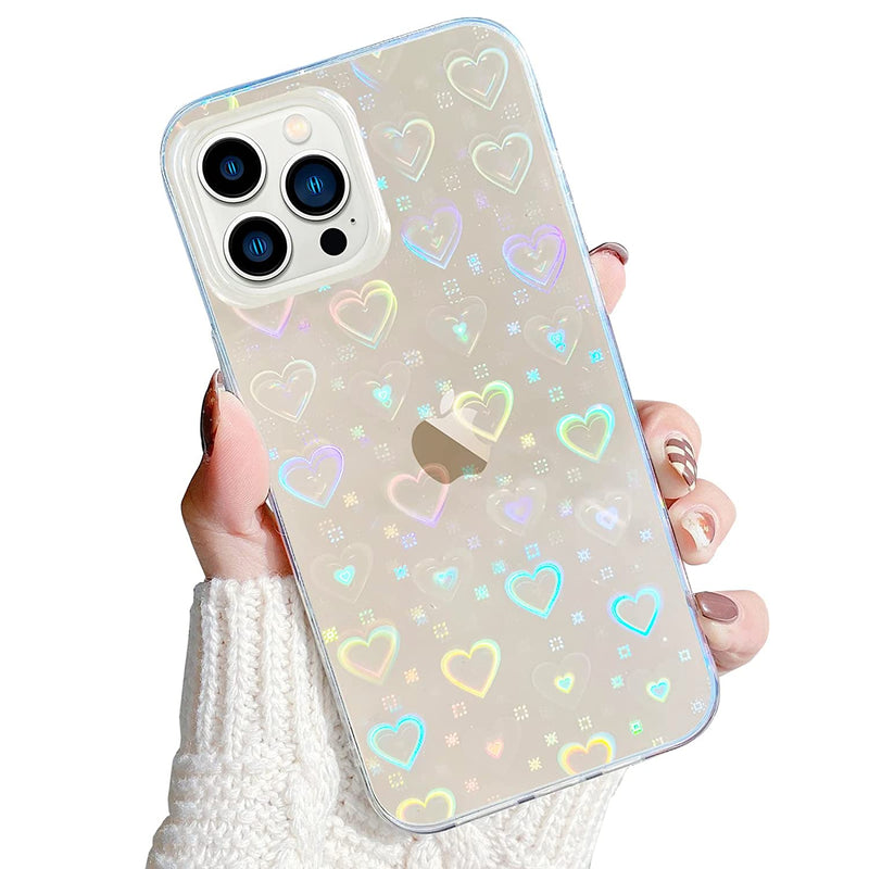 Lchulle Compatible With Iphone 13 Pro Max Case Clear Cute Case With Laser Bling Glitter Love Heart Pattern For Women Girls Fashion Soft Tpu Silicone Shockproof Bumper Cover For Iphone 13 Pro Max