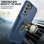 Oterkin For Samsung Galaxy S22 Case Military Grade Shockproof S22 Case With Kickstand Ring Tempered Glass Screen Protector Support Fingerprint Unlock Heavy Duty Protection Case For Galaxy S22 Navy