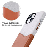 Lopie Sea Island Cotton Series Leather Card Case Compatible With Iphone 13 Pro Max Enhanced Camera Protection Fabric Protective Cover With Card Holder Design 2 Card Brown