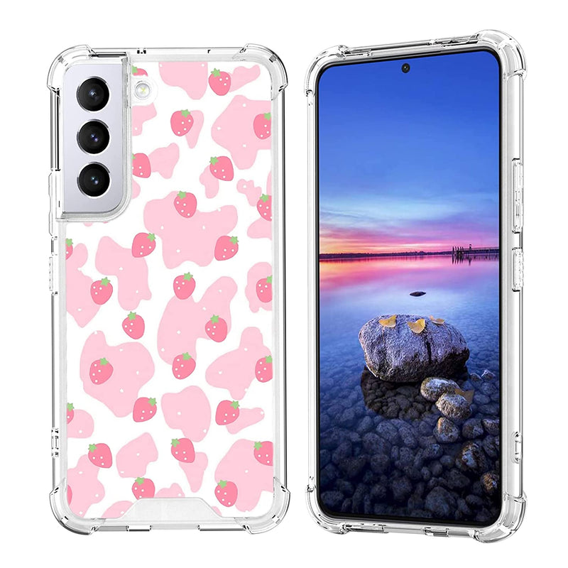 Bonoma Samsung Galaxy S22 Plus Case For Girls Women With Pink Cow Strawberry Pattern Designs Shockproof Soft Tpu And Hard Pc Protective S22 Plus 5G Case For Samsung Galaxy S22 Plus 6 6 Inch 2022