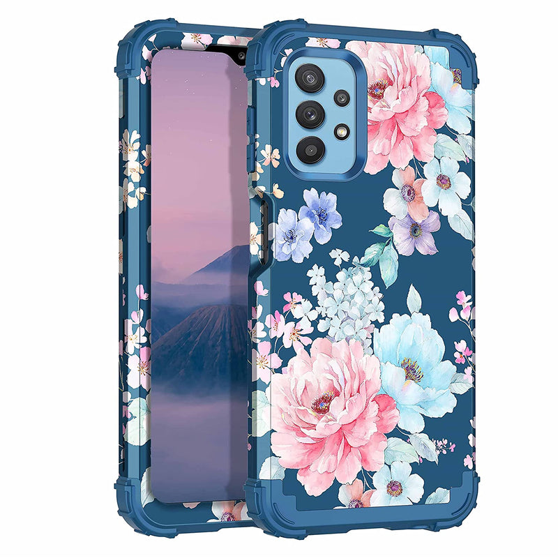 For Galaxy A32 5G Case Galaxy A12 Case Three Layer Heavy Duty Shockproof Protection Hard Plastic Bumper Soft Silicone Rubber Protective Case For Samsung Galaxy A32 5G A12 Flower