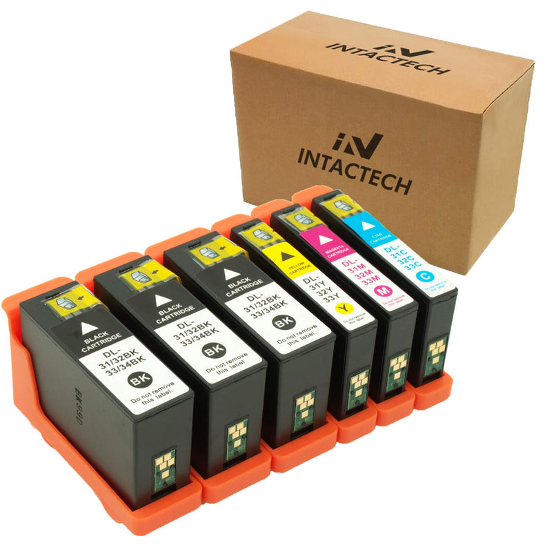 Intactech 6 Pack Compatible Dell Series 31 32 33 34 Ink Cartridges Work For Dell V525W V725W Printer 3 Black 1 Cyan 1 Magenta 1 Yellow