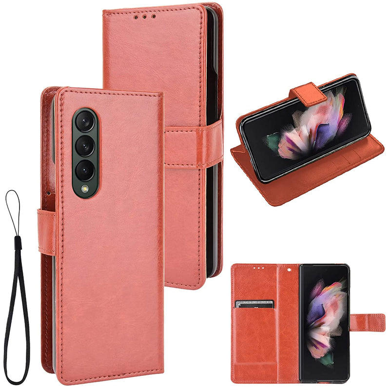 Miimall Compatible Samsung Galaxy Z Fold 3 Case Leather Wallet Magnetic Cover Kickstand Card Slots Shell Shockproof Protector Case Bumper For Samsung Galaxy Z Fold 3 5G 2021Brown