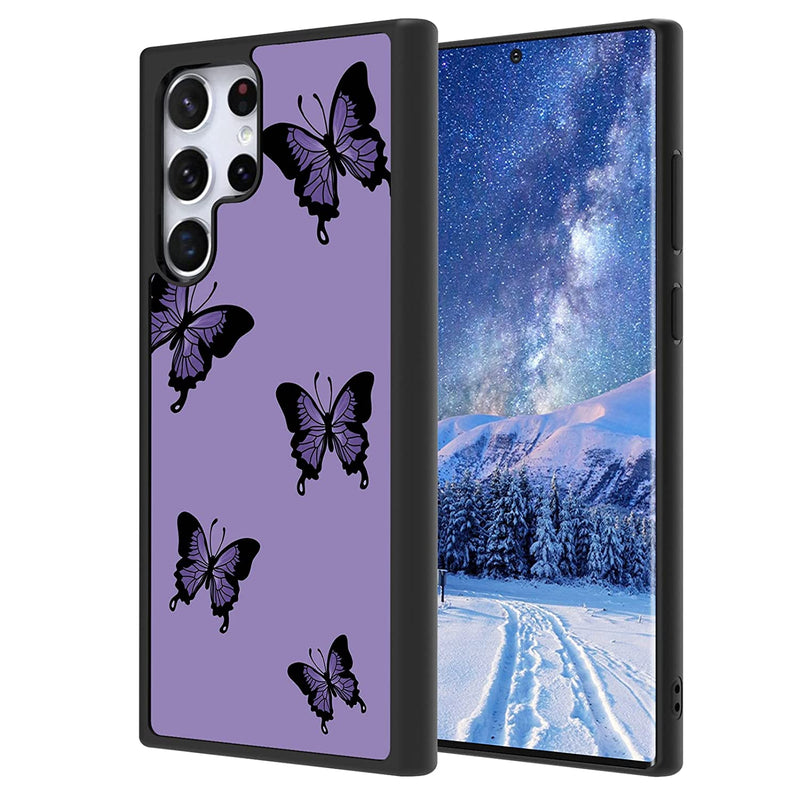 Lsl Compatible For Samsung Galaxy S22 Ultra Case Cute Purple Butterflies For Women Girl Shockproof Bumper Hard Back Scratch Resistance Matte Black Cover For Galaxy S22 Ultra
