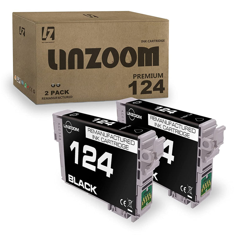 2 Pack 124 Black Ink Cartridge Replacement For Epson 124 T124 For Epson Nx125 Stylus Nx127 Nx130 Stylus Nx230 Nx330 Stylus Nx420 Nx430 Workforce 320 323 325 435