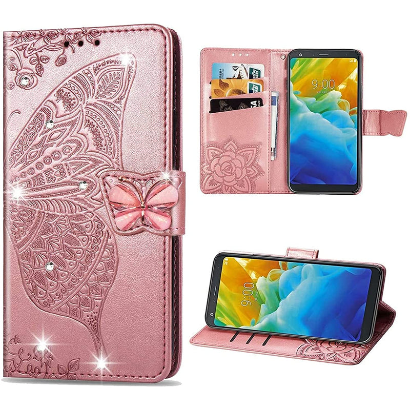 Ysnzaq Samsung Galaxy Z Fold3 5G Wallet Phone Case 3D Butterfly Embossed Pu Leather Magnetic Clasp Case With Credit Card Slots Holder Cover For Samsung Galaxy Z Fold3 5G Rhinestone Rose Gold