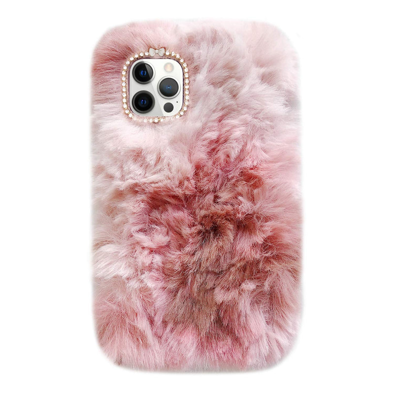 Guppy Compatible With Iphone 13 Pro Max Furry Plush Case 3D Cute Bling Bow Diamond Fuzzy Fluffy Warm Gradient Fur Hair Design Soft Silicone Rubber Protective Cover 6 7 Inch Rose Ql3333 I13Pm 4