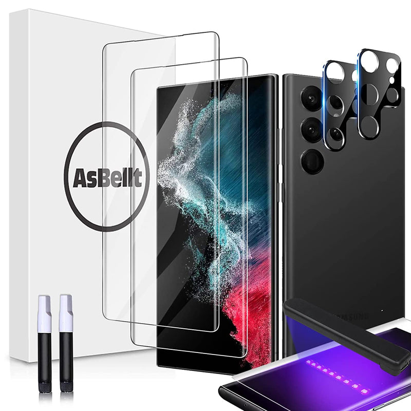 2 2 Pack Asbellt 2 Pack S22 Ultra Screen Protector Tempered Glass 2Pcs Tempered Glass Camera Lens Protectorfingerprint Compatible For Samsung Galaxy S22 Ultra 5G