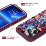 Cooya For Iphone 13 Pro Case Drop Protection Shockproof Protective Case Non Slip 3 Layer Front Bumper Heavy Duty Hard Armor With Dust Plug Mandala Floral Phone Cover For Iphone 13 Pro 6 1 Purple Pink