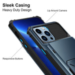 Jelanry For Iphone 13 Pro Max Case 4 Card Pocket Flip Wallet Id Credit Card Holder Slot Dual Layer Hybrid Armor Tpu Non Slip Bumper Protective Hard Shell Cover For Iphone 13 Pro Max 6 7 Inch Navy