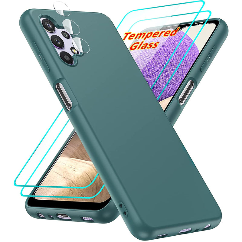 Samsung Galaxy A32 5G Case Galaxy A32 5G Case With 2 Pack Tempered Glass Screen Protector Camera Lens Protector Liquid Silicone Soft Microfiber Liner Phone Case For Samsung A32 5G Green