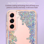 Coolwee Clear Glitter For Galaxy S22 Plus Case Thin Flower Slim Cute Crystal Lace Bling Women Girls Floral Plastic Hard Back Soft Tpu Bumper Protective Cover For Samsung Galaxy S22 Plus Mandala Henna