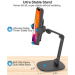 Desk Phone Stand Adjustable Height Multi Angles Heavy Base Apps2Car Multifunctional Universal Cell Phones Holder Table Mount For Office Kitchen Video Call Watching Movie For All Mobile Iphone Black