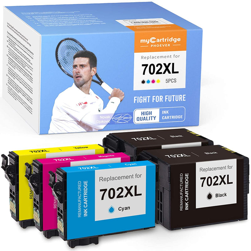 Ink Cartridge Replacement For Epson 702Xl 702 Xl T702Xl For Workforce Pro Wf 3730 Wf 3733 Wf 3720 Printer 2 Black 1 Cyan 1 Magenta 1 Yellow 5 Pack